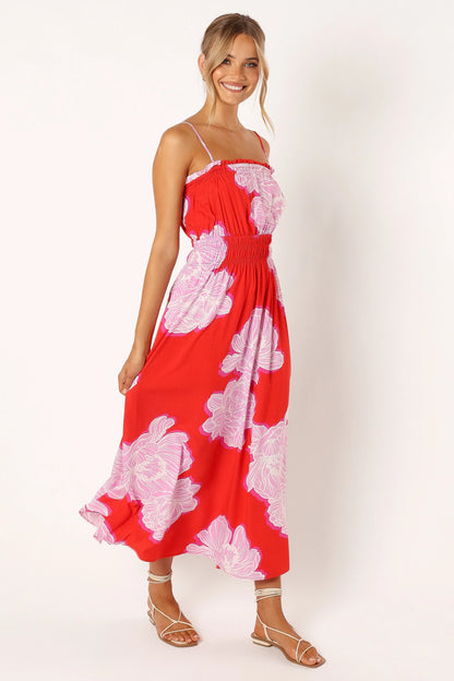 Sybel Midi Dress Red Pink Floral