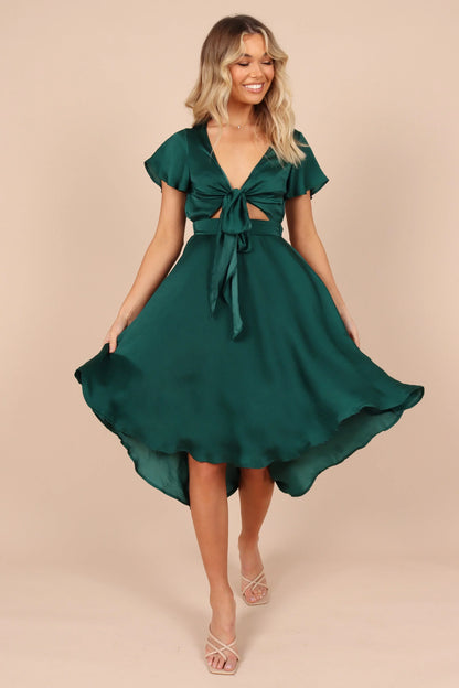 Amanda Hi Lo Tie Front Dress Emerald