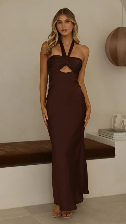 Grace Halter Maxi Dress Chocolate