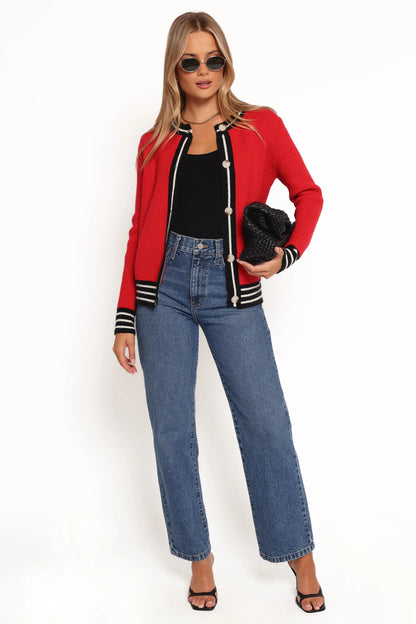Yorkshire Contrast Hem Cardigan Red