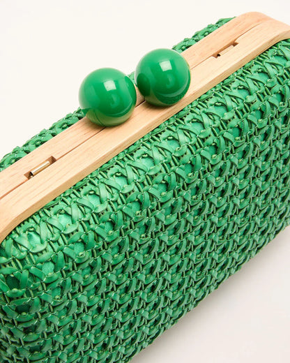 Lindsie Woven Vegan Leather Wooden Frame Clutch