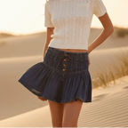 Retro Pleated Denim Mini Skirt