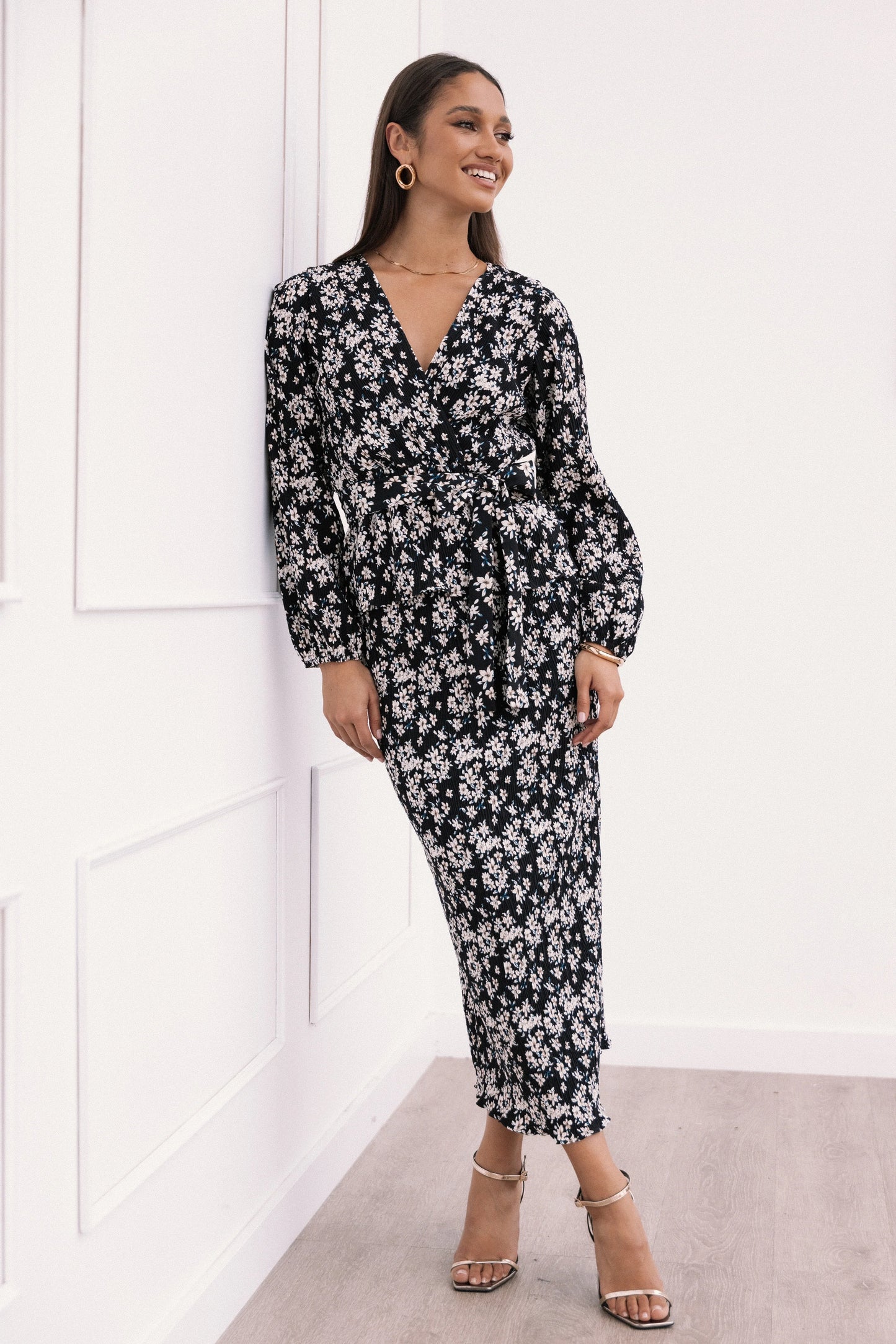 Minelli Pleat Top Black White Floral