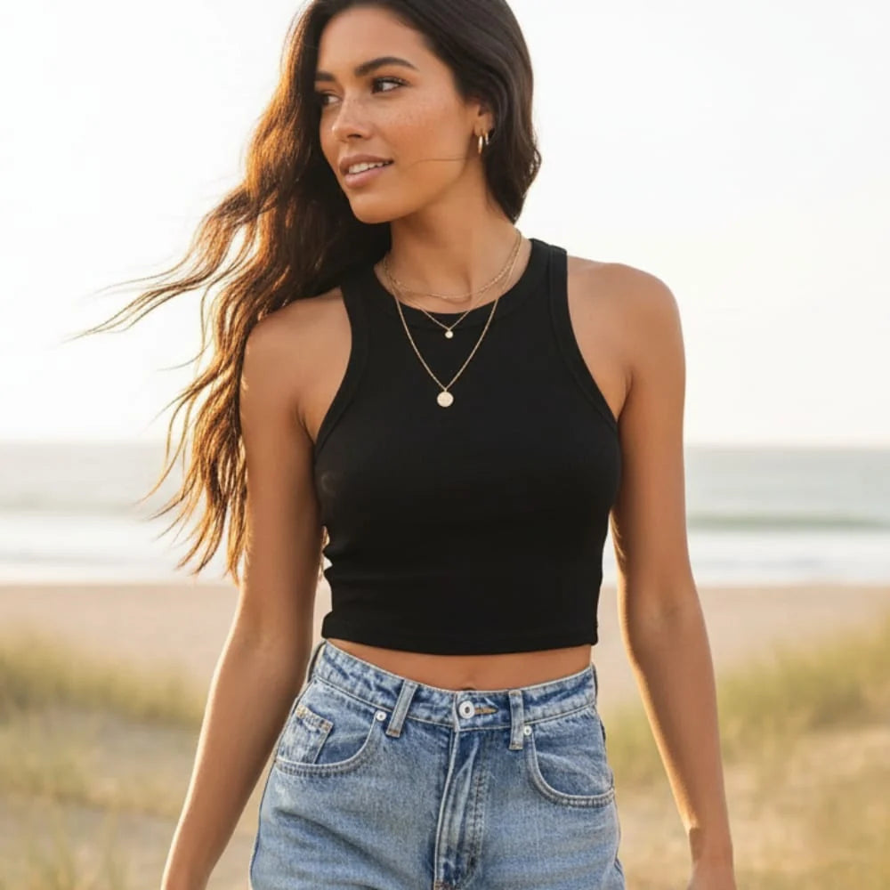 Ribbed High Neck Crop Top
