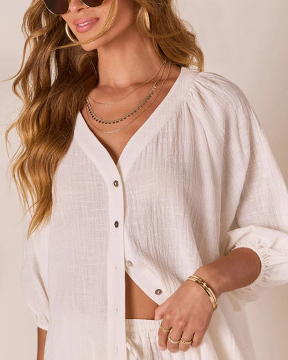 Rhodes Ruched Button Down Blouse