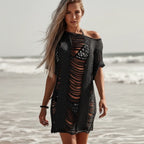 Sheer Knit Bikini Cover Up Mini Dress