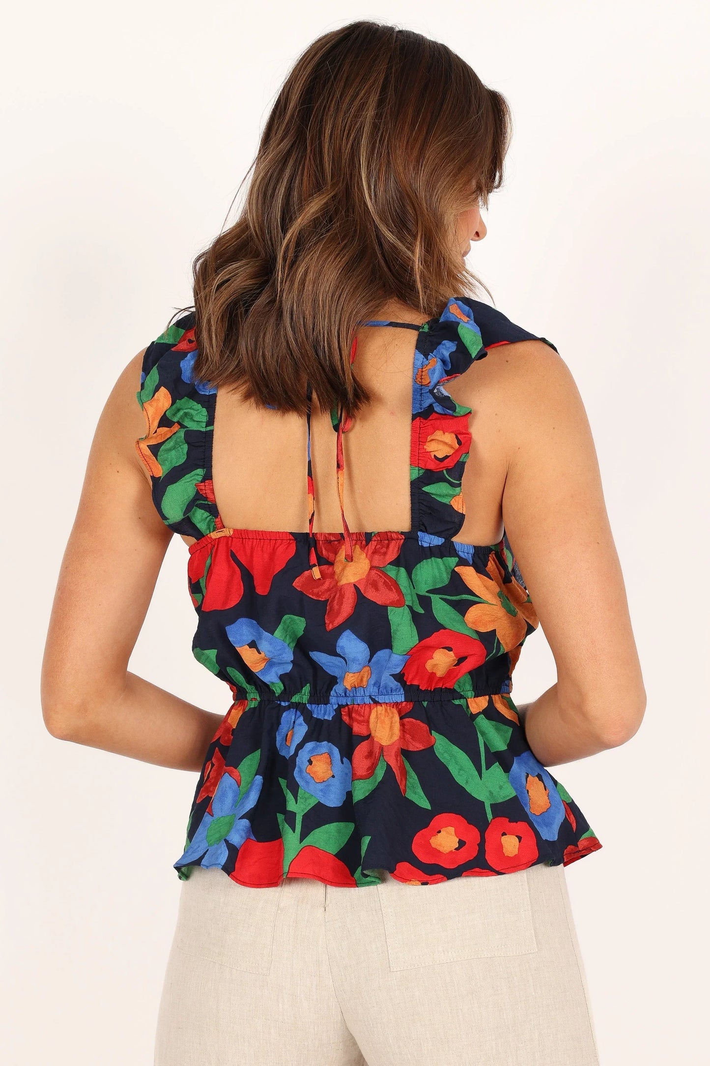 Patrice Frill Peplum Top Navy Blue