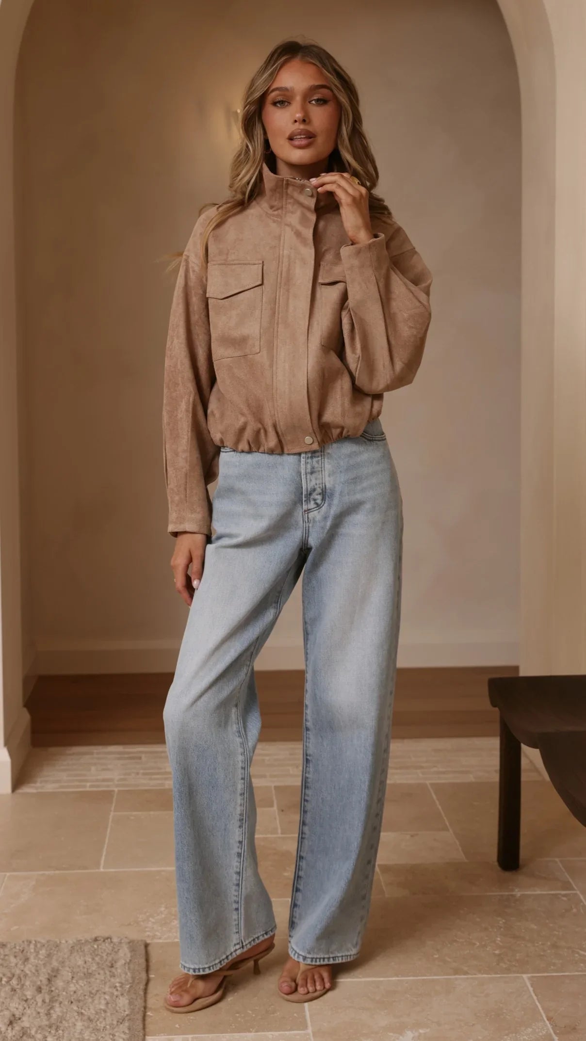 Josh Funnel Neck Jacket Beige