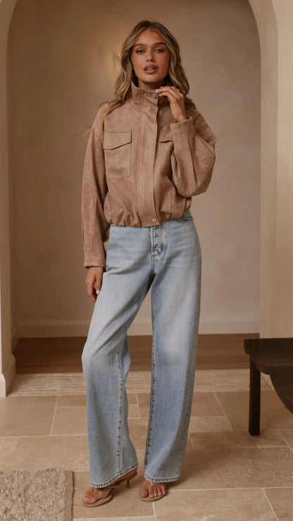 Josh Funnel Neck Jacket Beige