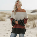 Striped Off Shoulder Boho Knit Sweater