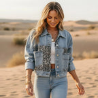 Boho Leopard Print Denim Jacket
