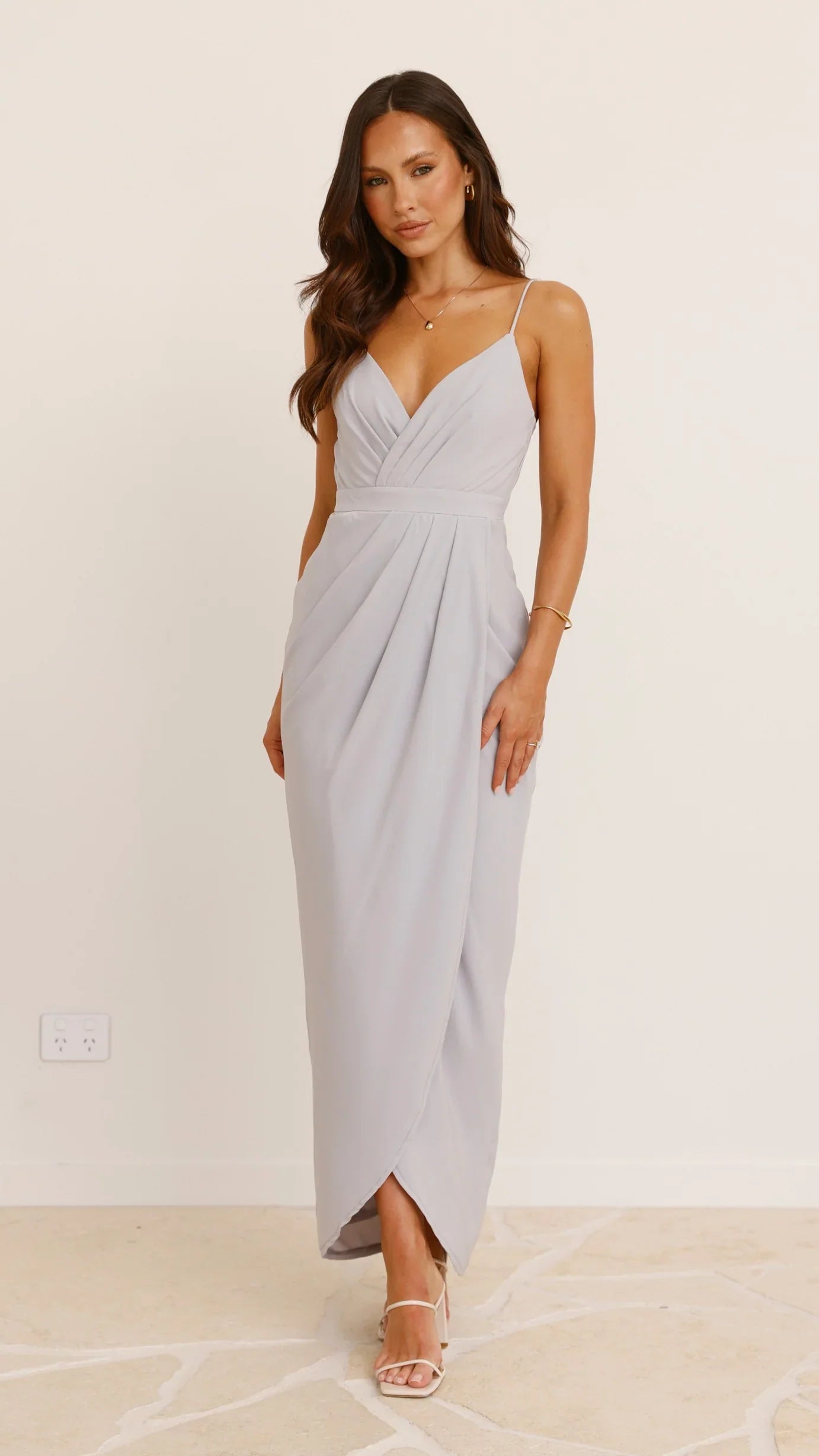 Charlotte Draped Maxi Dress Silver