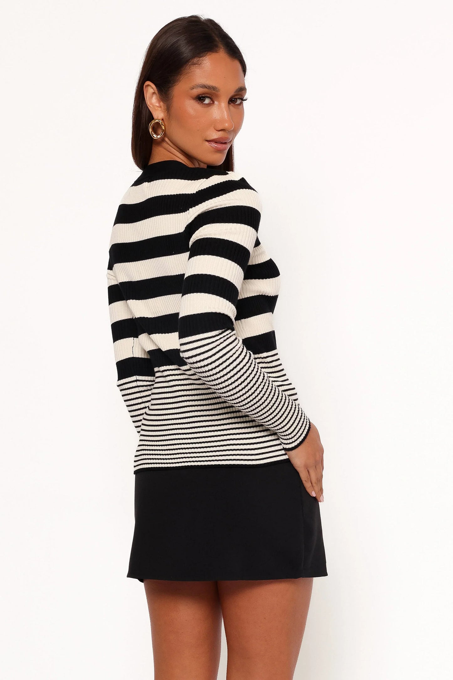Sorella Cardigan Top Black Cream Stripe