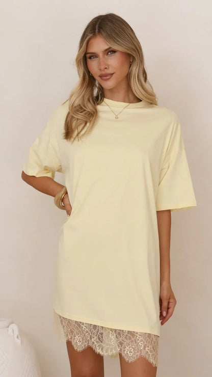 Saya T Shirt Lace Mini Dress Yellow