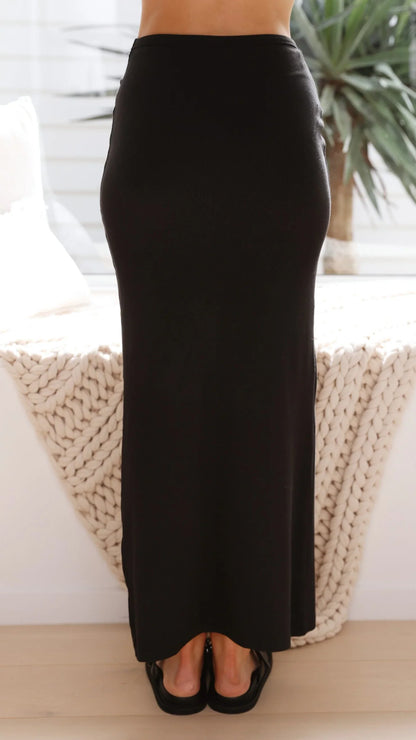 Rahela Button Top and Maxi Skirt Set Black