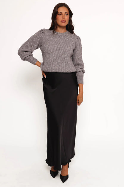Makena Pearl Detail Knit Sweater Heather Grey