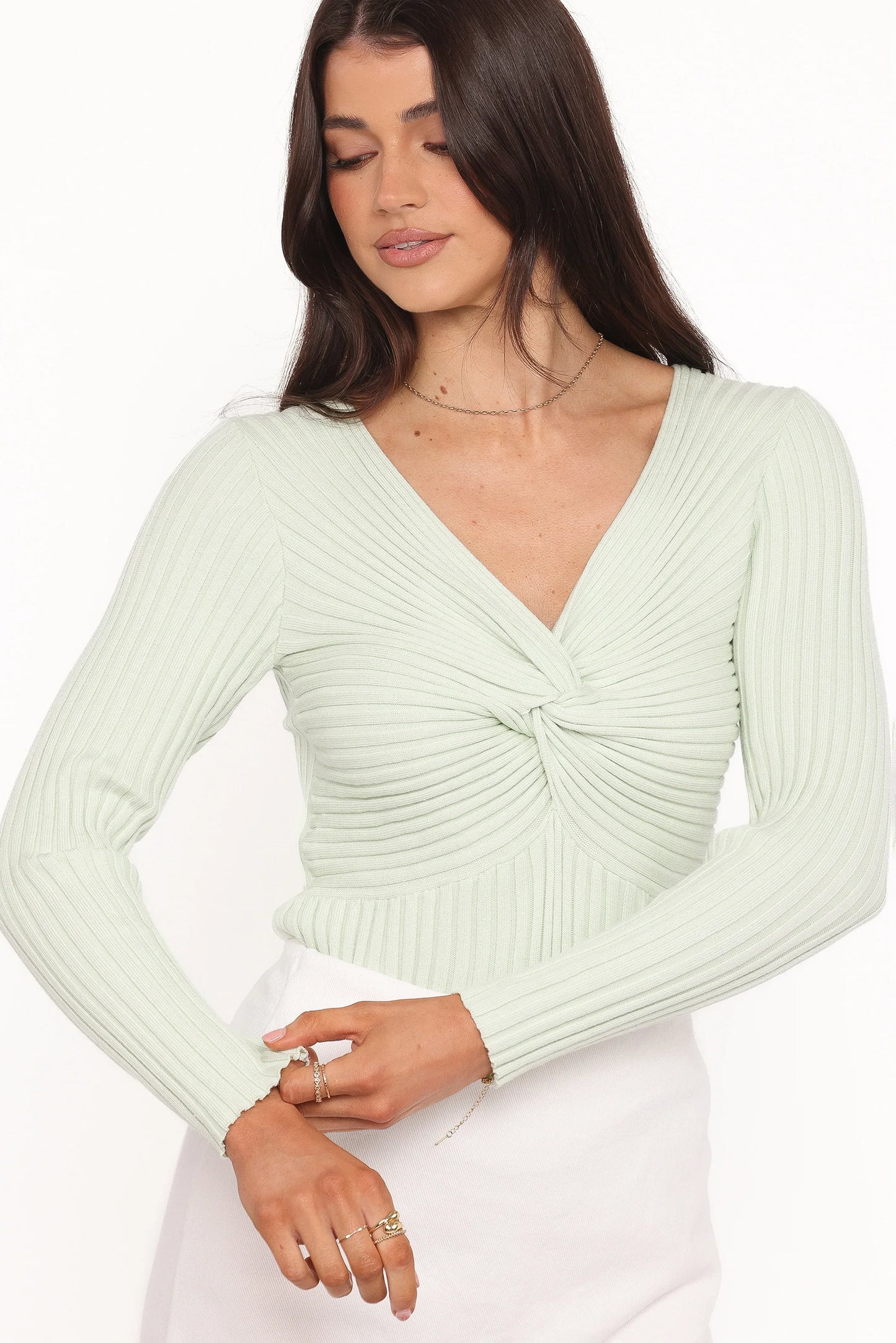 Demi Twist Detail Knit Top Sage