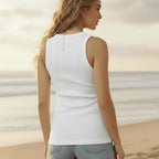 Solid Ribbed High Neck Tank Top