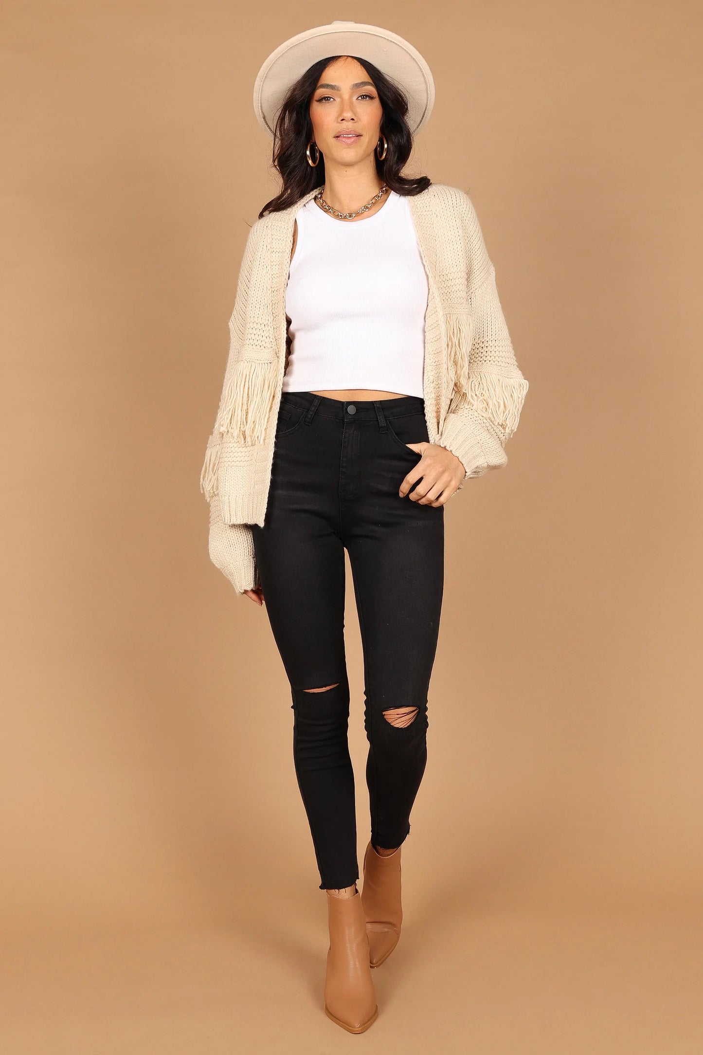 Cheryl Fringe Cardigan Sweater Ivory