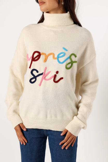 Apres Ski Turtleneck Knit Sweater Off White