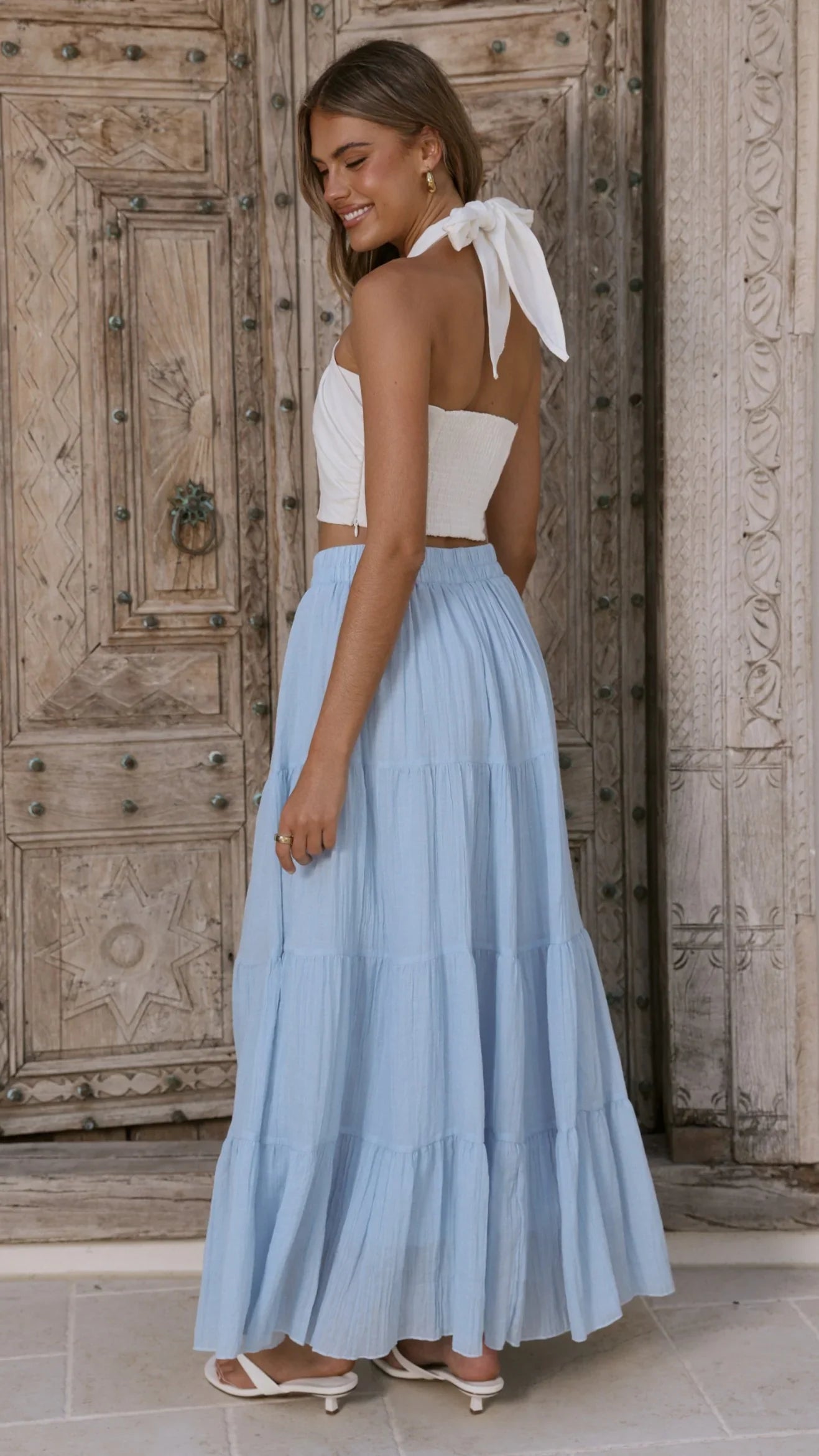 Cartier Tiered Maxi Skirt Blue