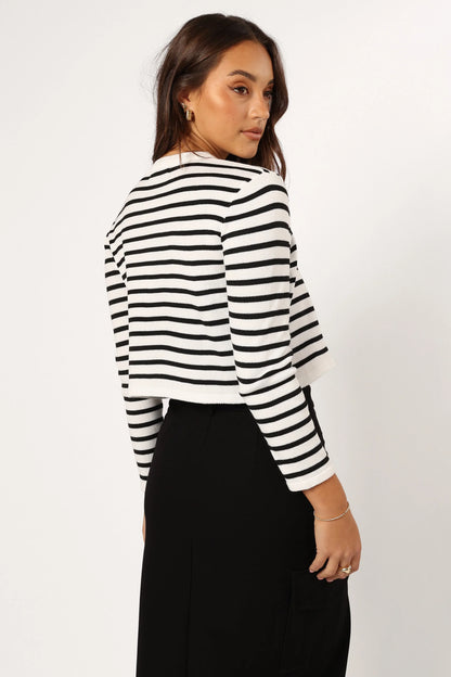Cynthia Striped Button Front Cardigan Black Cream