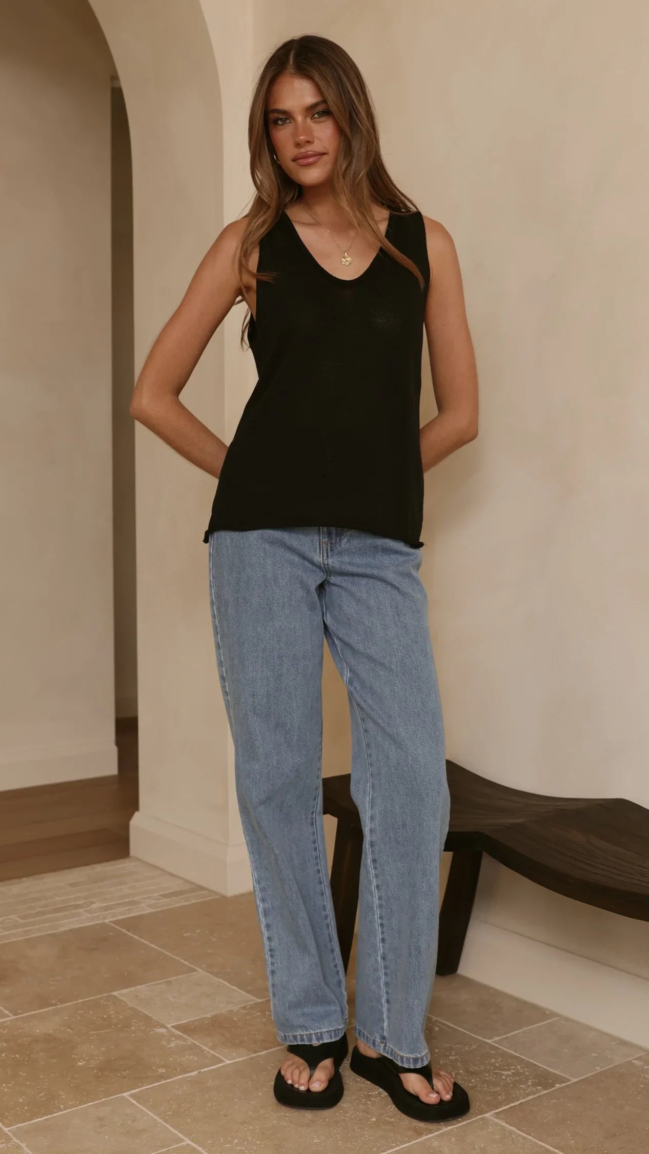 Annie Scoop Neck Tank Black