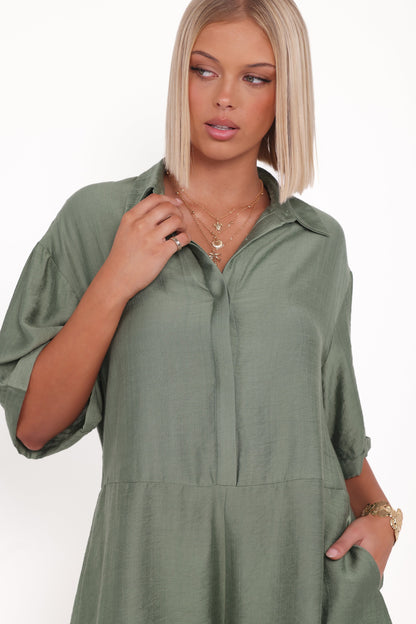 Kiya Drop Waist Romper Palm Green