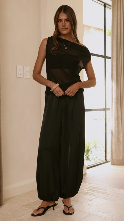 Zabella Sheer Off Shoulder Top Black