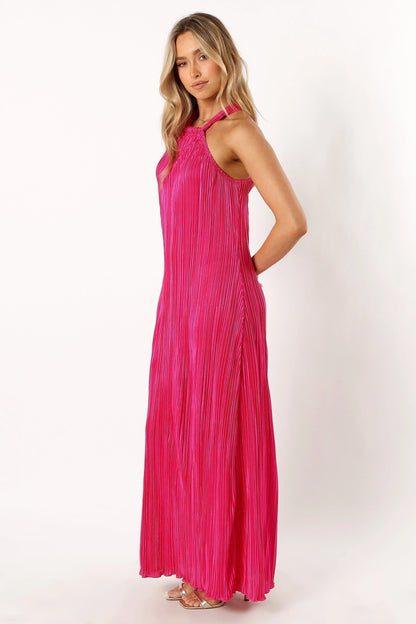 Melody Plisse Halter Maxi Dress Pink