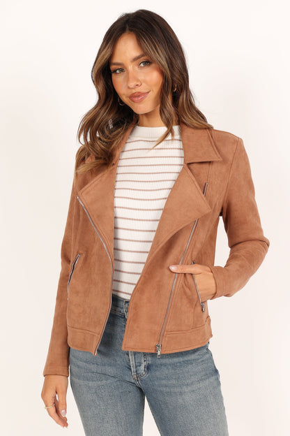 Spencer Faux Suede Moto Jacket Tan