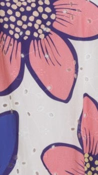 Maisie Eyelet Mini Dress Botanic Blue Pink Print