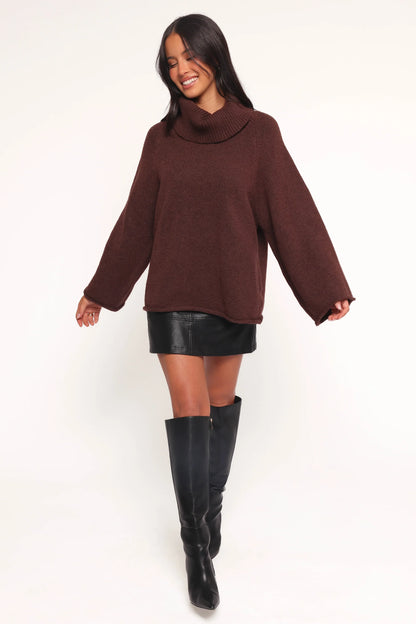 Bindy Cowlneck Knit Sweater Brown