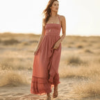 Boho Open Back Halter Maxi Dress