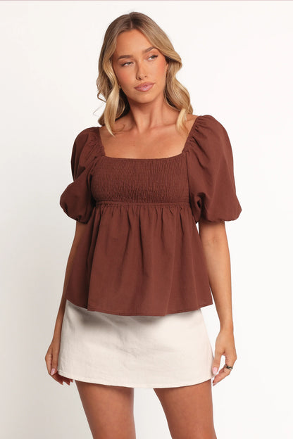 Jemima Puff Sleeve Top Chocolate
