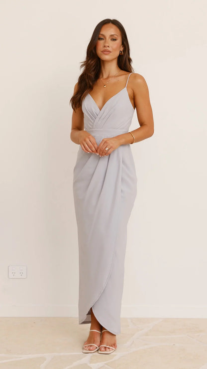 Charlotte Draped Maxi Dress Silver