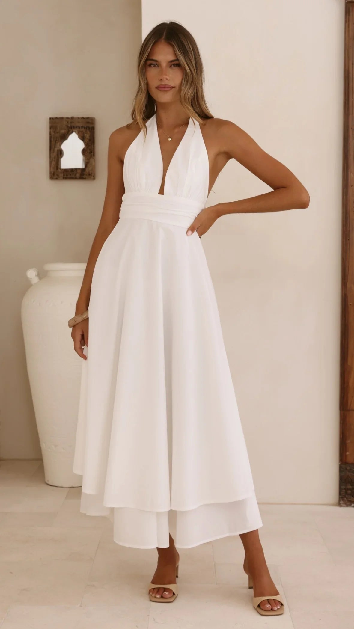 Kathy Halter Neck Maxi Dress White