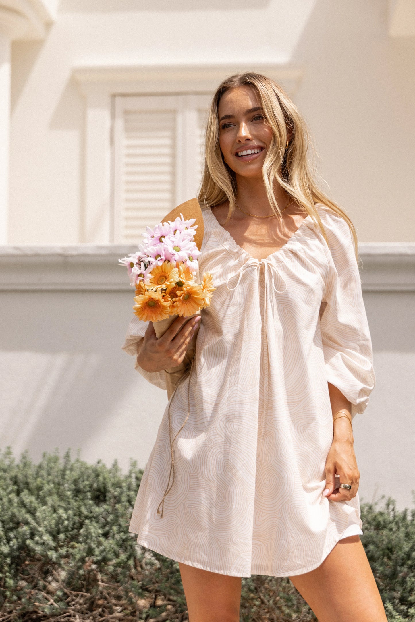 Walker Smock Mini Dress Tan Swirl