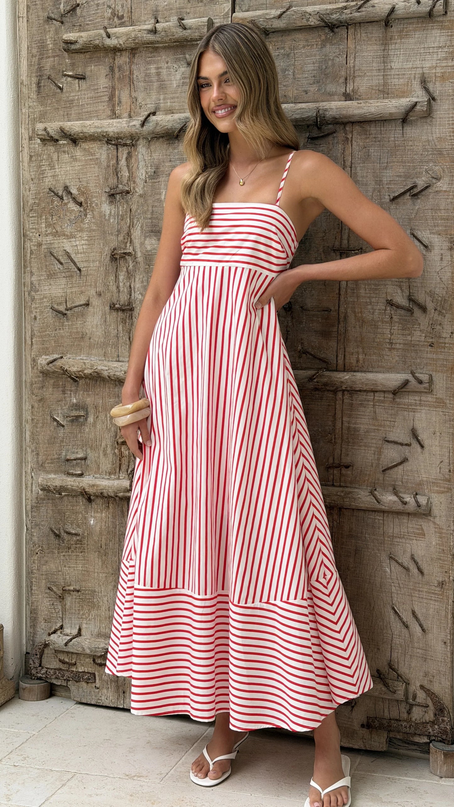 Marcel Maxi Dress Red White Stripe