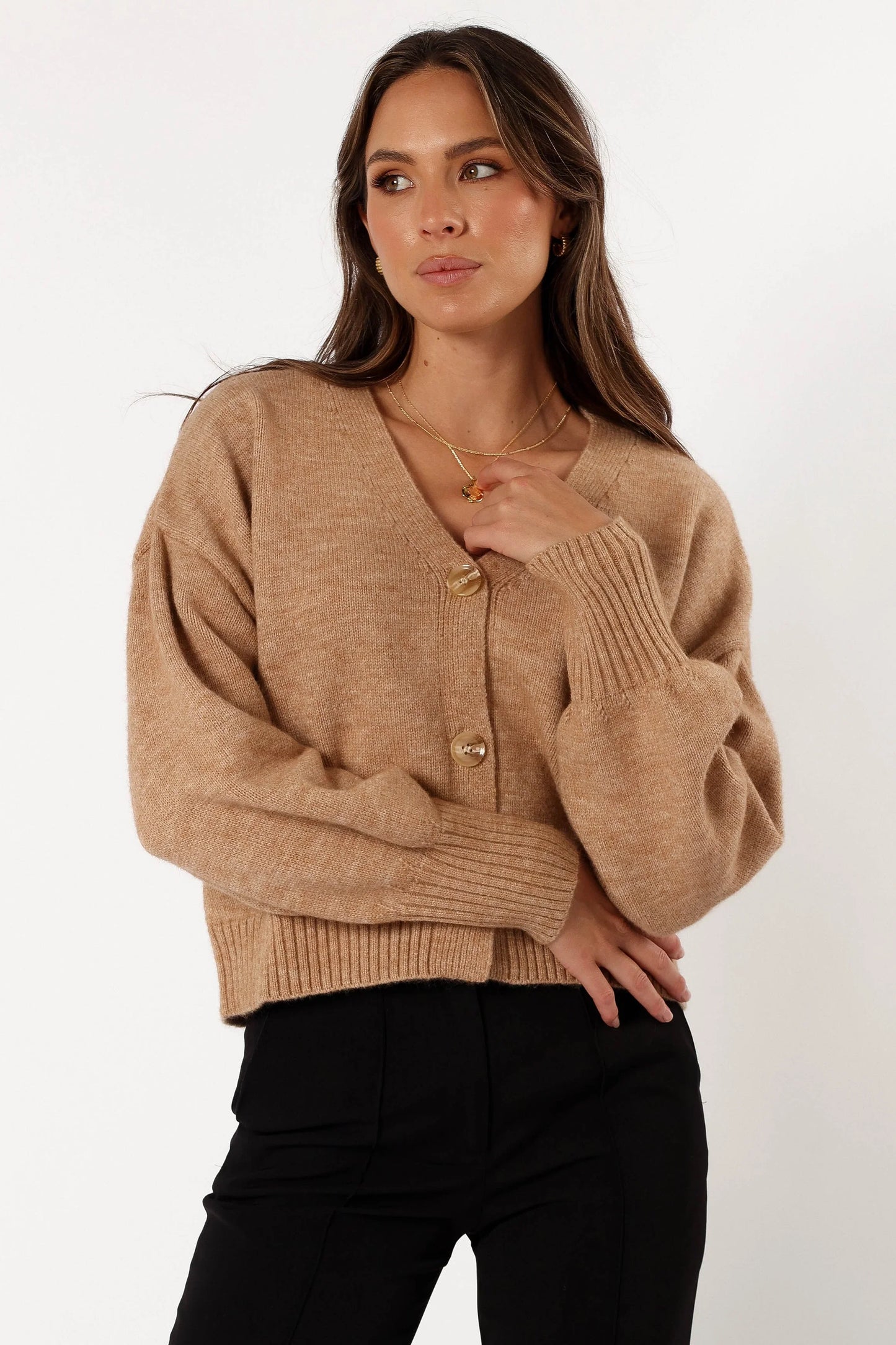 Isabel Button Front Cardigan Beige
