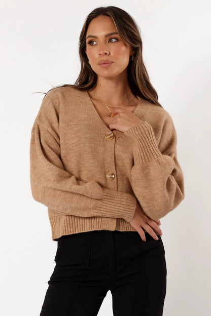 Isabel Button Front Cardigan Beige