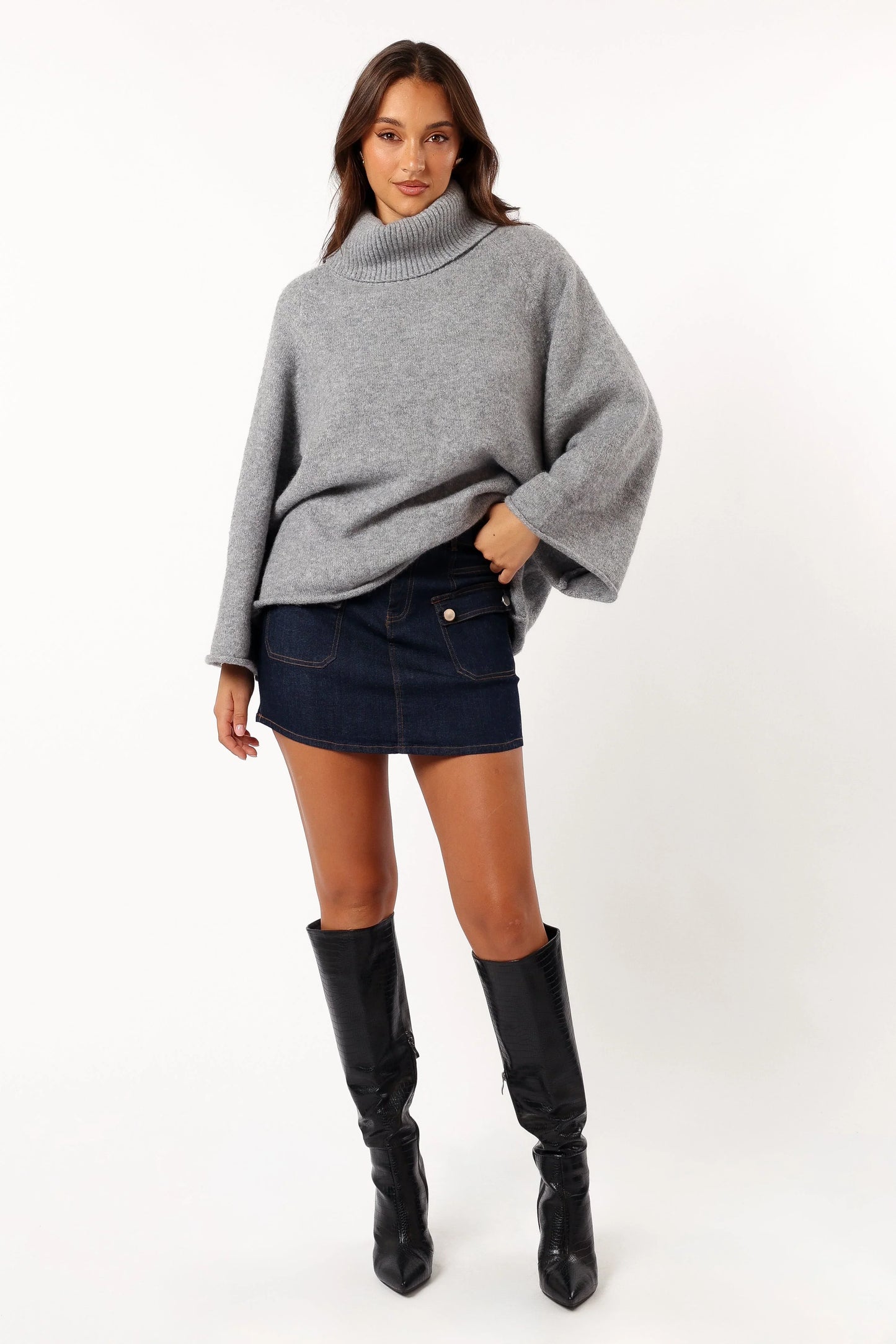 Bindy Cowlneck Knit Sweater Grey Marle
