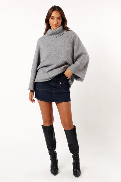 Bindy Cowlneck Knit Sweater Grey Marle