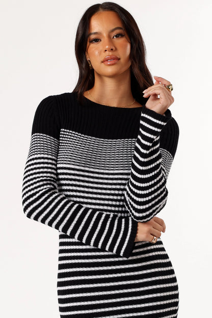 Camy Long Sleeve Midi Dress Black White