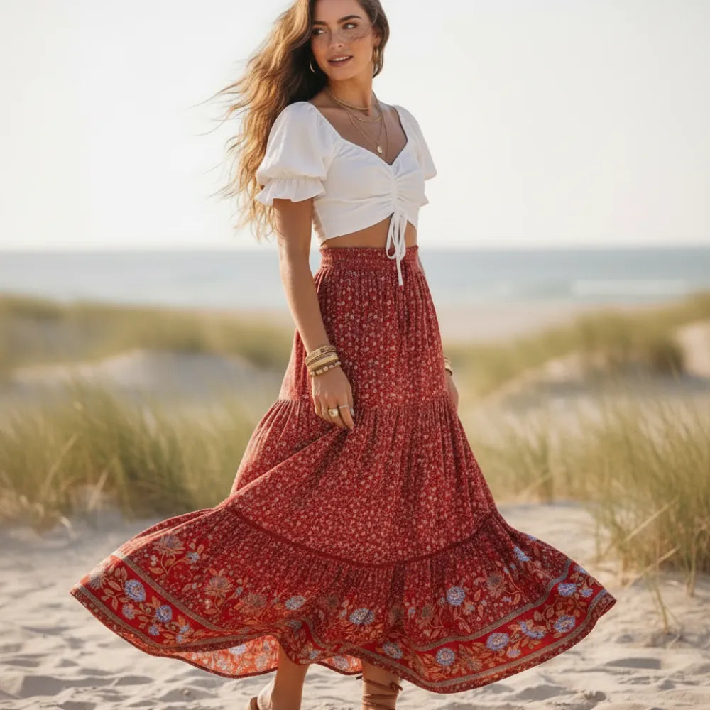 Bohemian Floral Print High Waist Maxi Skirt