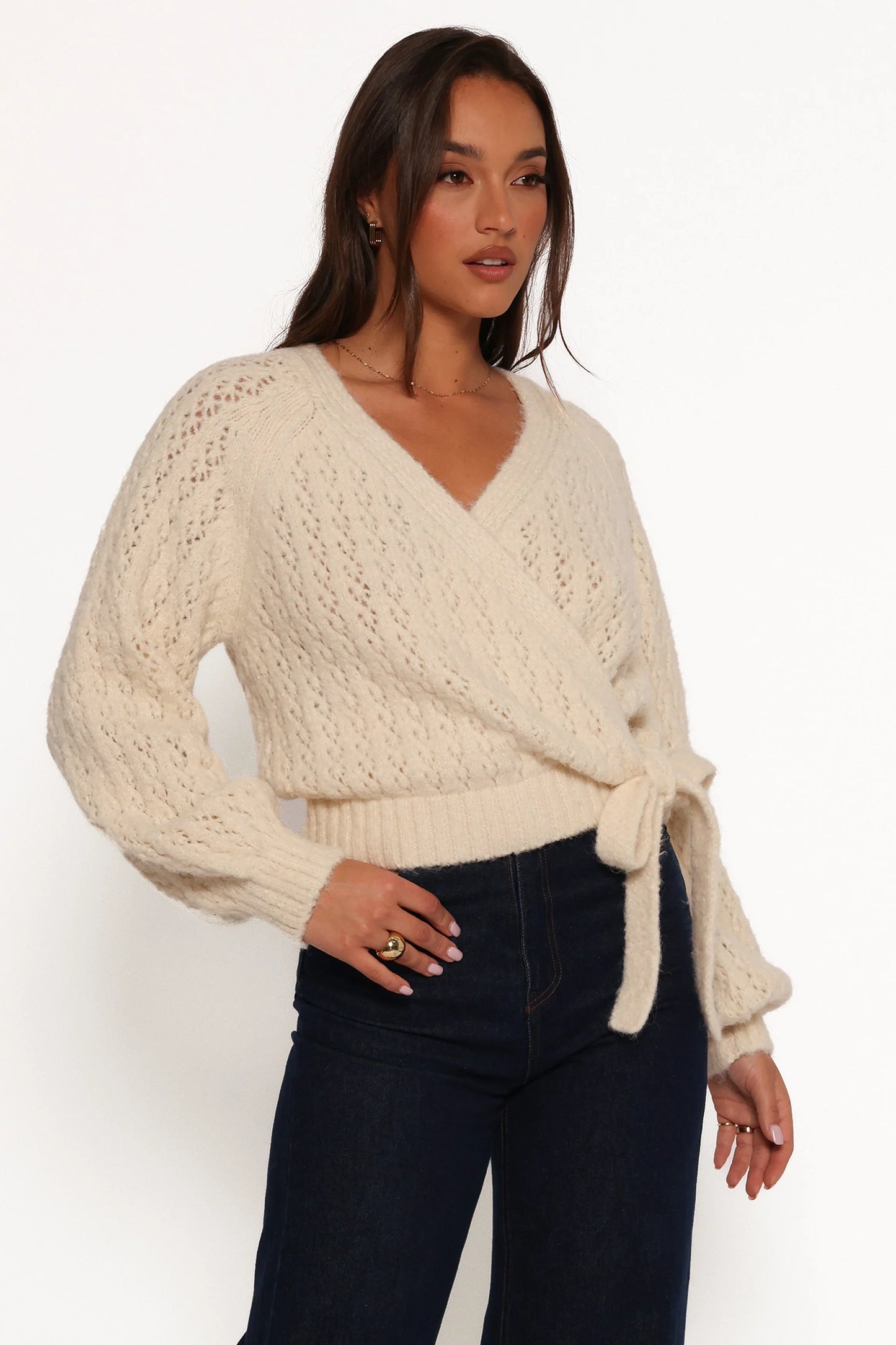 Etta Ballet Wrap Knit Sweater Cream