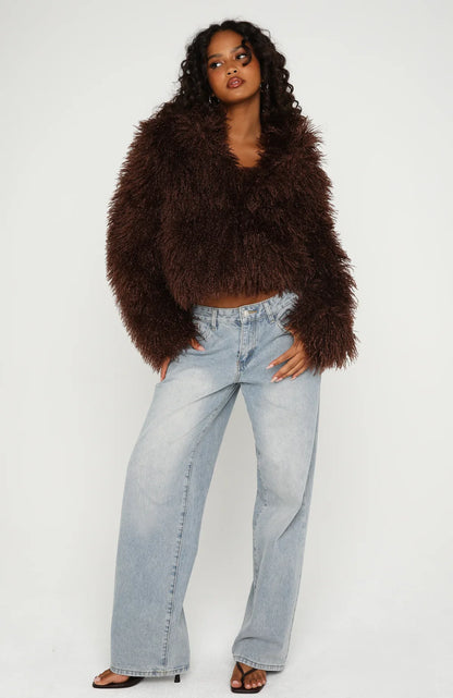 Weekend Away Faux Fur Jacket Chocolate
