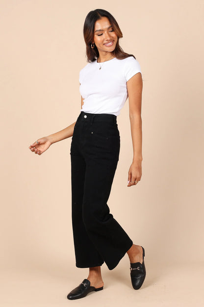 Georgette High Waisted Straight Leg Pants Black