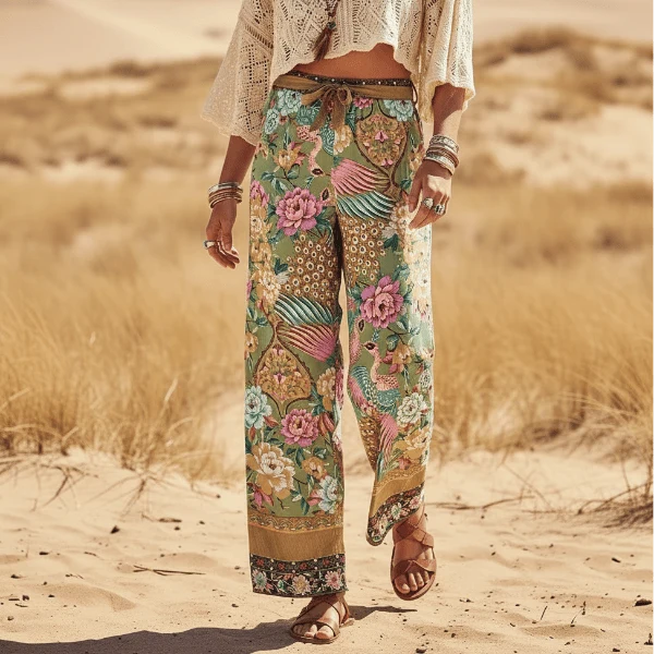Boho Botanical Paradise Wide Leg Palazzo Pants