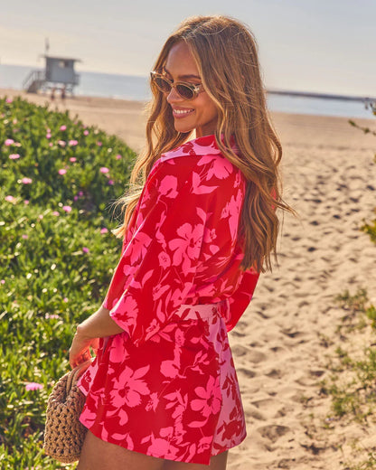 Shaney Color Block Waist Tie Floral Romper